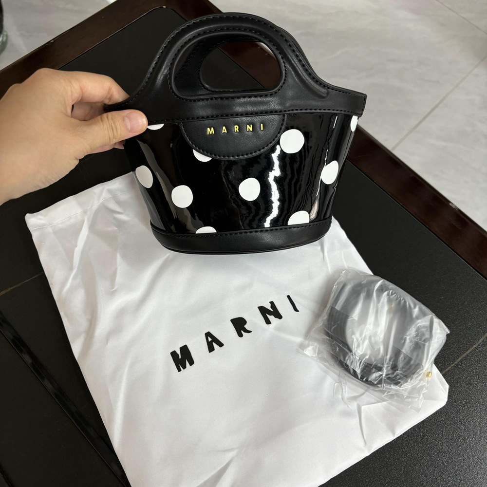 Marni - Black Polka Dot - Straw Bag - Mini Backpack